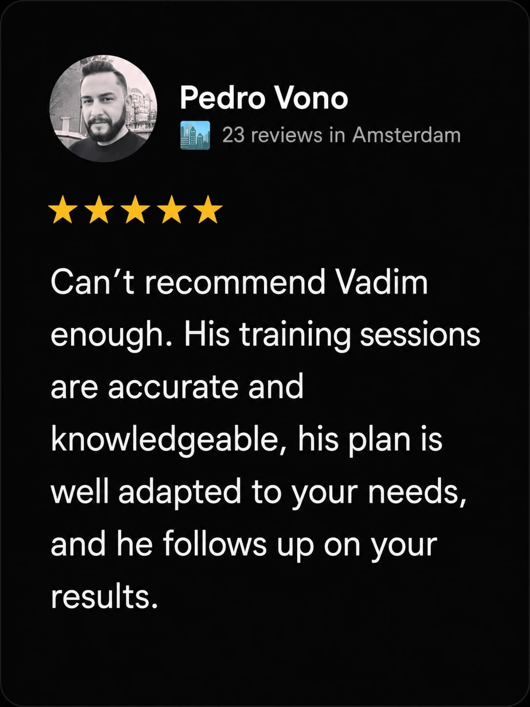 Client feedback from previous coaching by Pedro Vono