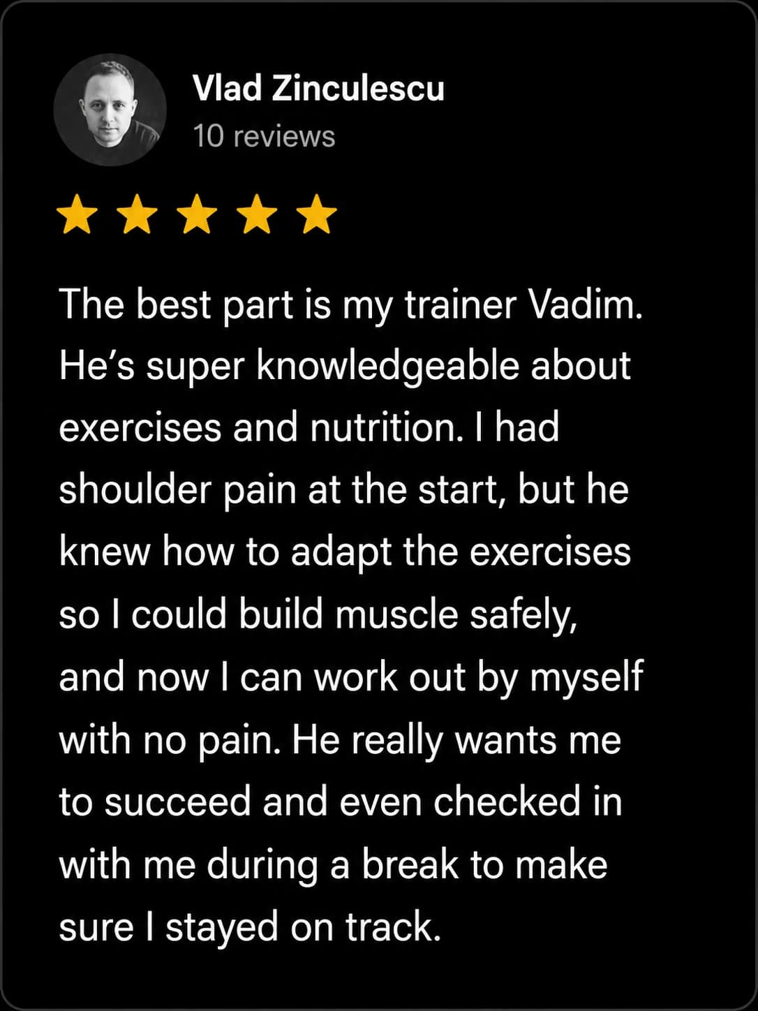 Client feedback from previous coaching by Vlad Zinculescu